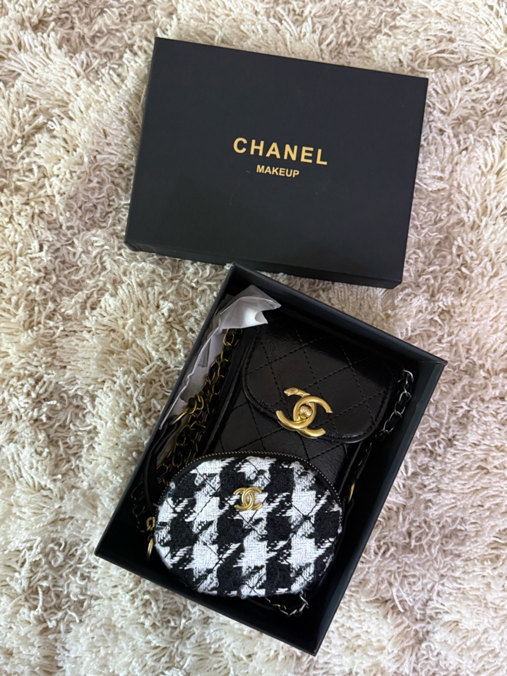 CC Boutique Black Quilted Mini Crossbody with Gold Hardware